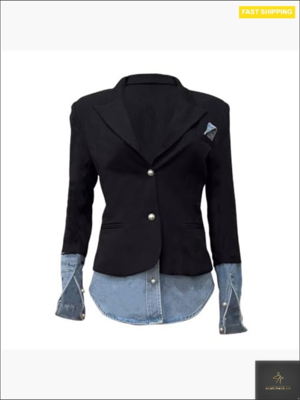 Slim Fit Denim Blazer Long Sleeve Open Front Office Work Jacket Chic - Picture 2 of 7